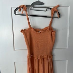 Pastel Orange Smocked Tiered Midi Dress